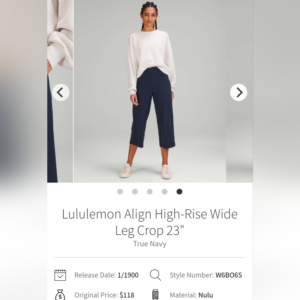 Lululemon High Rise Align Wide-Leg Cropped Pant 23" Navy Blue Size 2